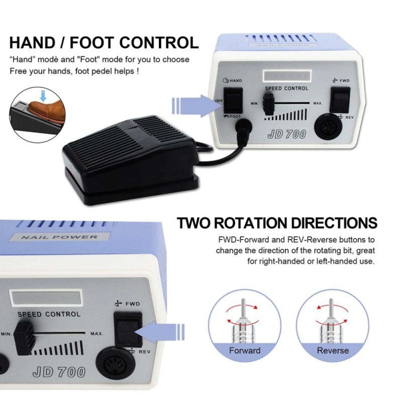 Επαγγελματικός Ηλεκτρικός Τροχός Μανικιούρ Πεντικιούρ JSDA JD700 30000rpm με Πεντάλ 35W