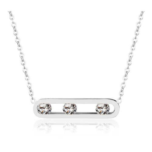 Γυναικείο Ατσάλινο Kολιέ -Οβάλ Με Ασημένια Αλυσίδα no2