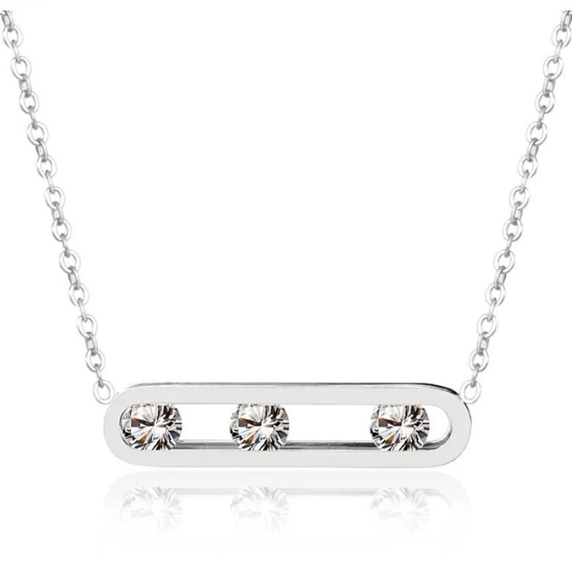 Γυναικείο Ατσάλινο Kολιέ -Οβάλ Με Ασημένια Αλυσίδα no2