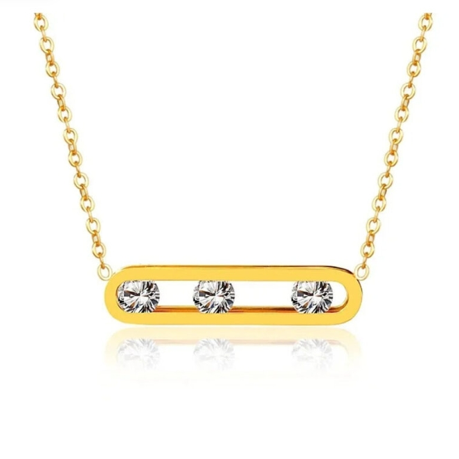 Γυναικείο Ατσάλινο Kολιέ -Οβάλ Με Χρυσή Αλυσίδα no2