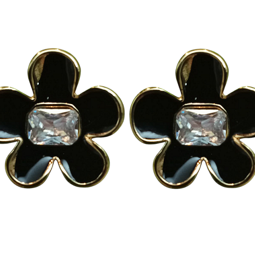 Σκουλαρίκια Γυναικεία Μαύρα Λουλούδια