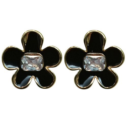 Σκουλαρίκια Γυναικεία Μαύρα Λουλούδια