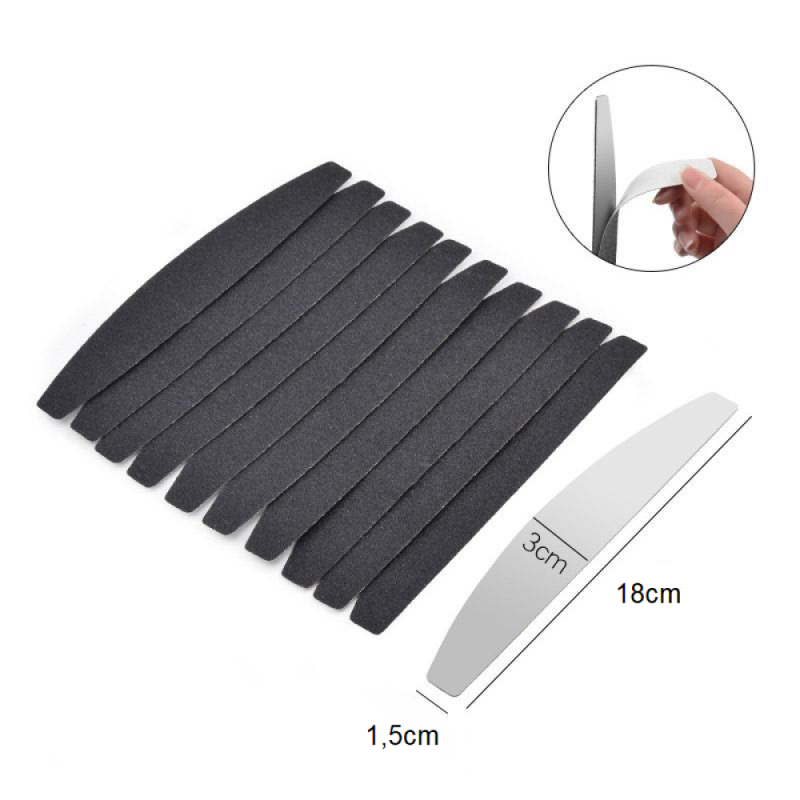 Μεταλλική Λίμα Μισοφέγγαρο με Ανταλλακτικά 10 τμχ - 100/150 grit