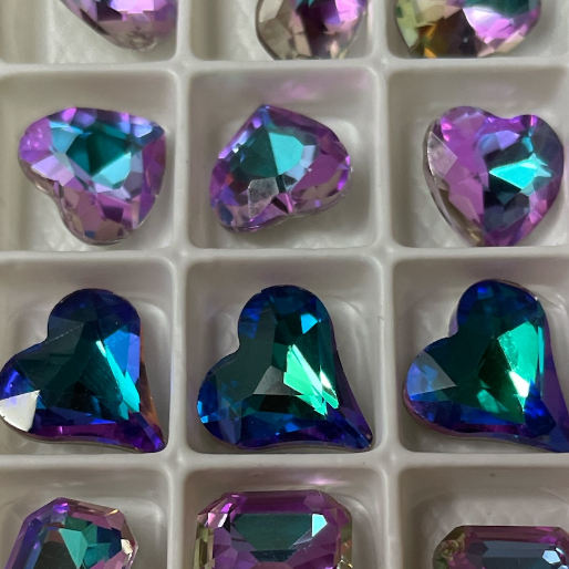 Σετ 12 Colorful 3D Heart Rhinestones Μωβ