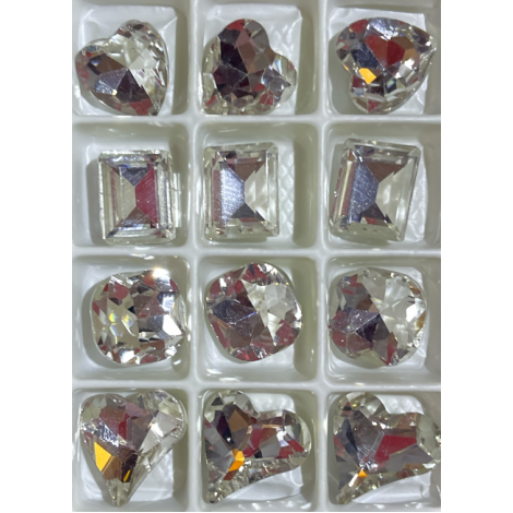 Σετ 12 Colorful 3D Heart Rhinestones Ασημί