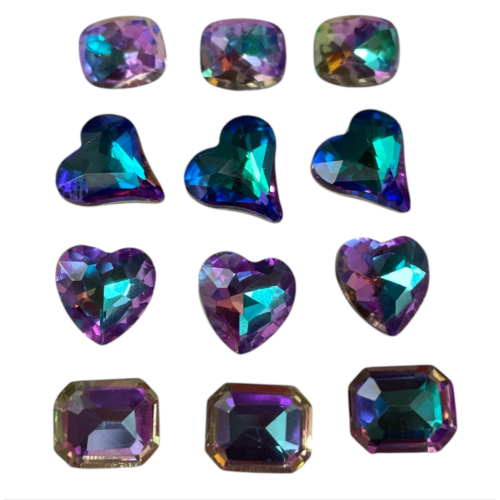 Σετ 12 Colorful 3D Heart Rhinestones Μωβ