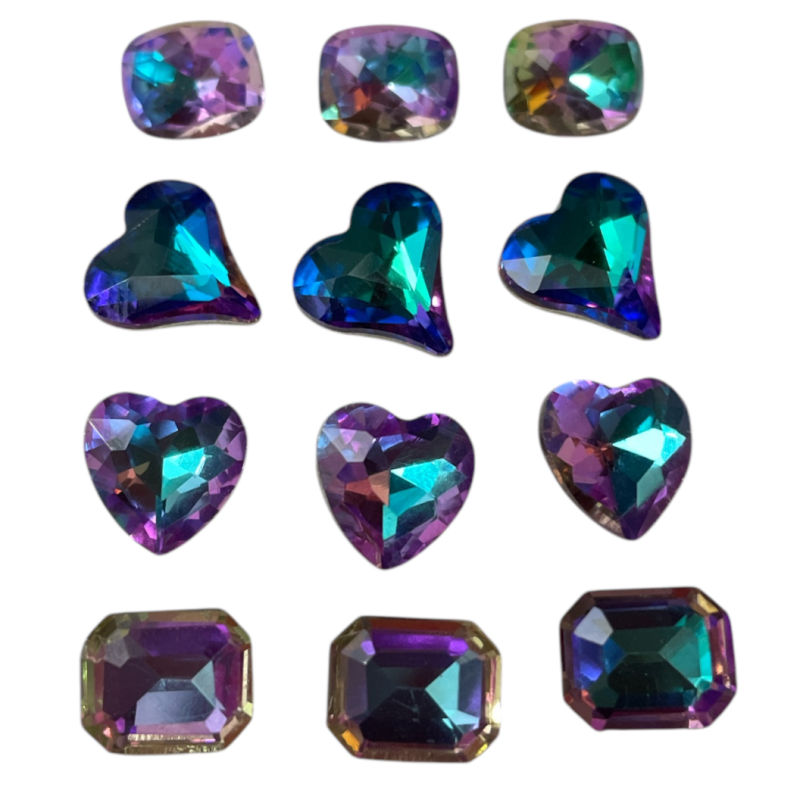 Σετ 12 Colorful 3D Heart Rhinestones Μωβ
